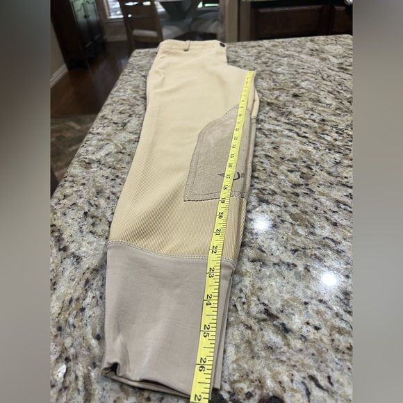 TuffRider Ladies  Ribbed Equestrian riding pants Pull-On Knee leather patch EUC - Picture 6 of 12